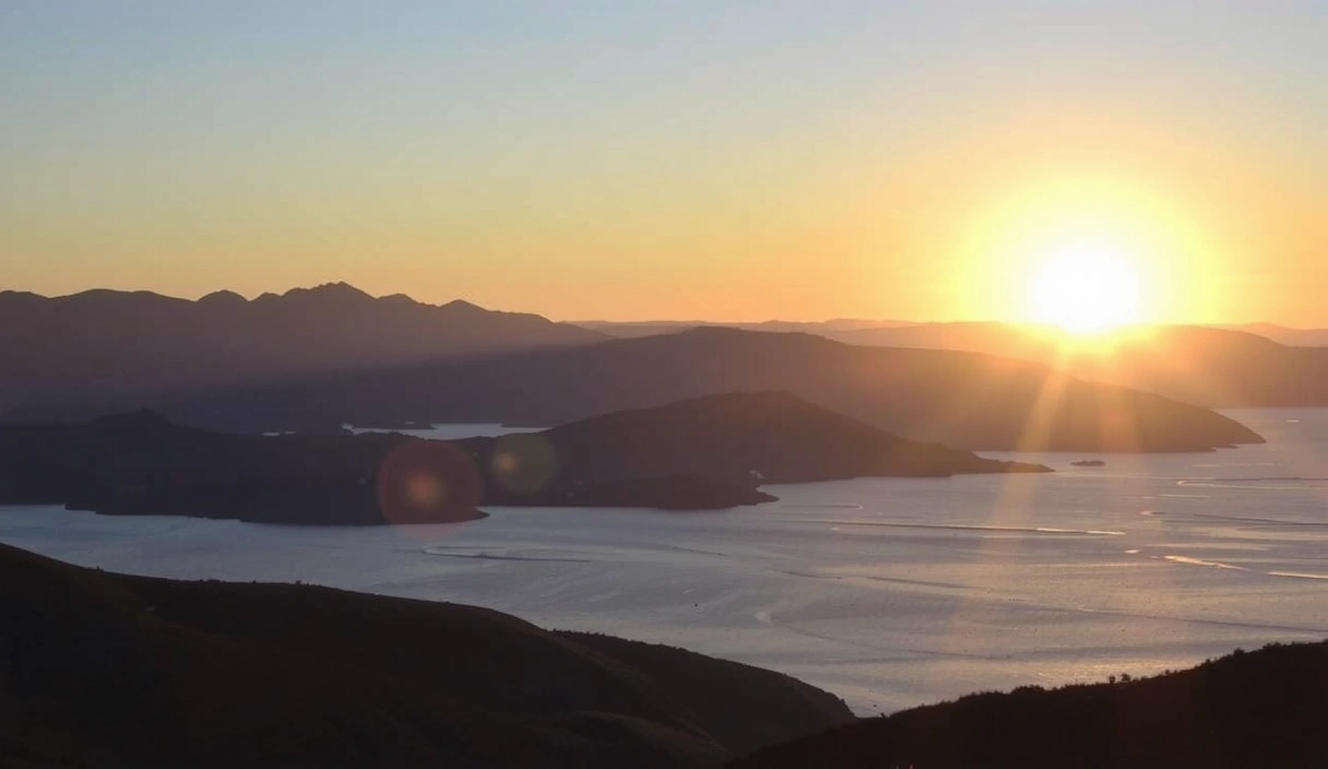 Amanecer sobre un paisaje sereno, simbolizando nueva energía y esperanza.