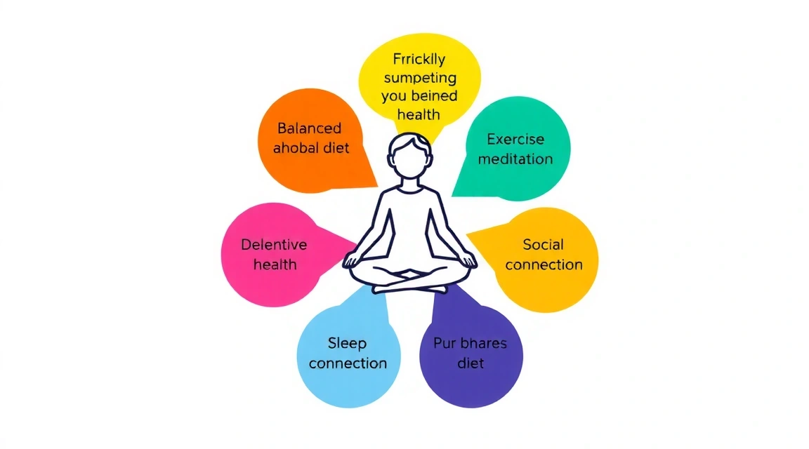 Ilustración de un enfoque holístico para el bienestar, con elementos interconectados.