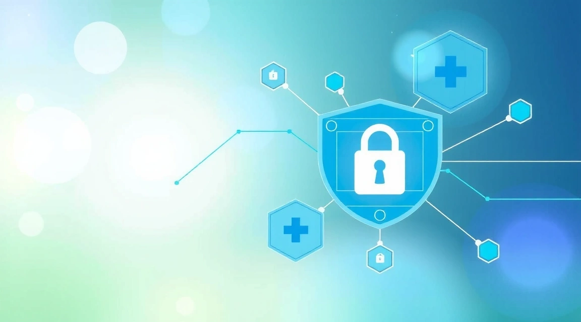 Ilustración de seguridad de datos con un candado digital y escudos protectores